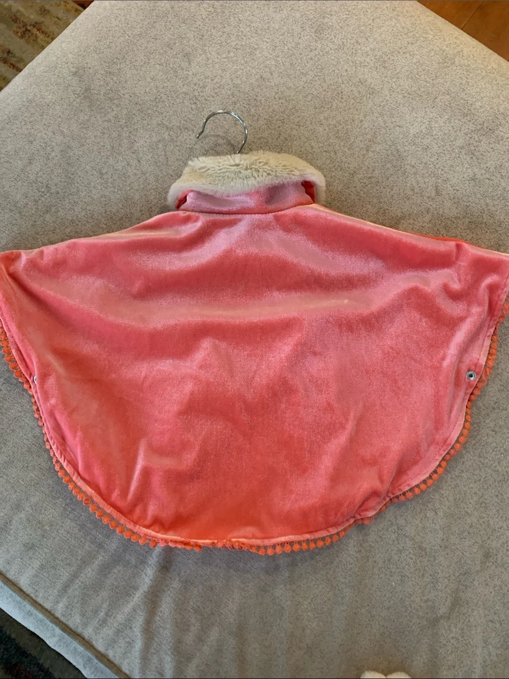 Baby / Toddler Pink Velvet Cape with Cream Faux Fur Collar